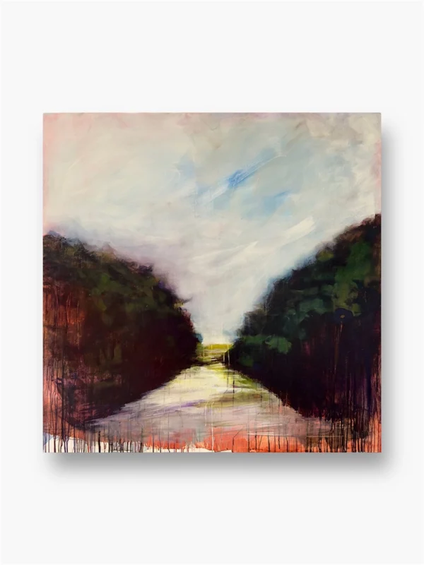 Peinture abstraite de Sophie Bassot représentant un paysage lumineux et mystérieux